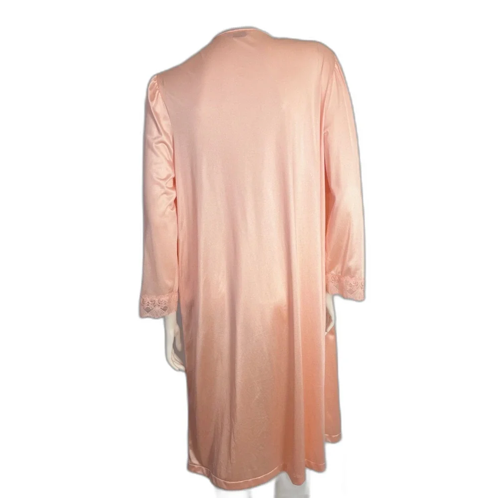 Vintage 1960s Vanity Fair Light Pink Button Up Night Gown Lace Coquette Size L - Picture 4 of 7